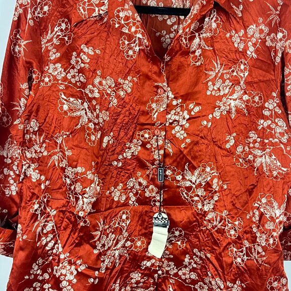 Coupe Top Blouse Size L Brown Floral 3/4 Sleeve Button Up 100% Polyester - Picture 3 of 9